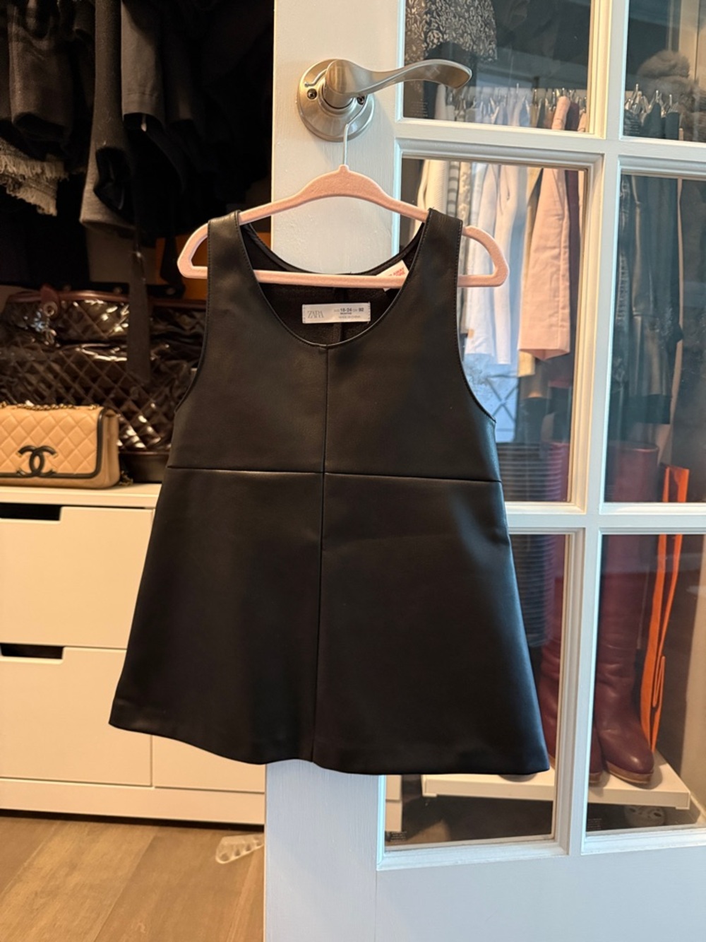Zara Black Faux Leather A-Line Girls Dress